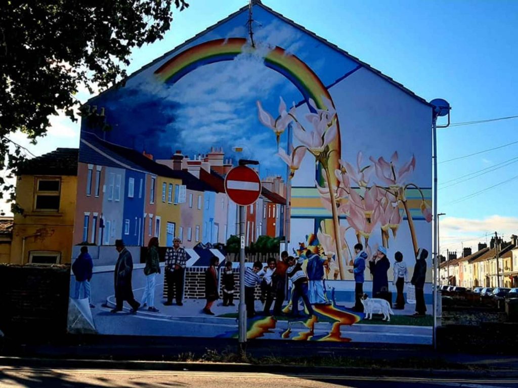 Link Road mural completed. A colourful mural on the side of a house in Millfield.