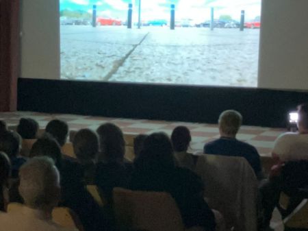 The lemonwedge mini film festival. A dark shot of a full crowd watching a cinema screening.