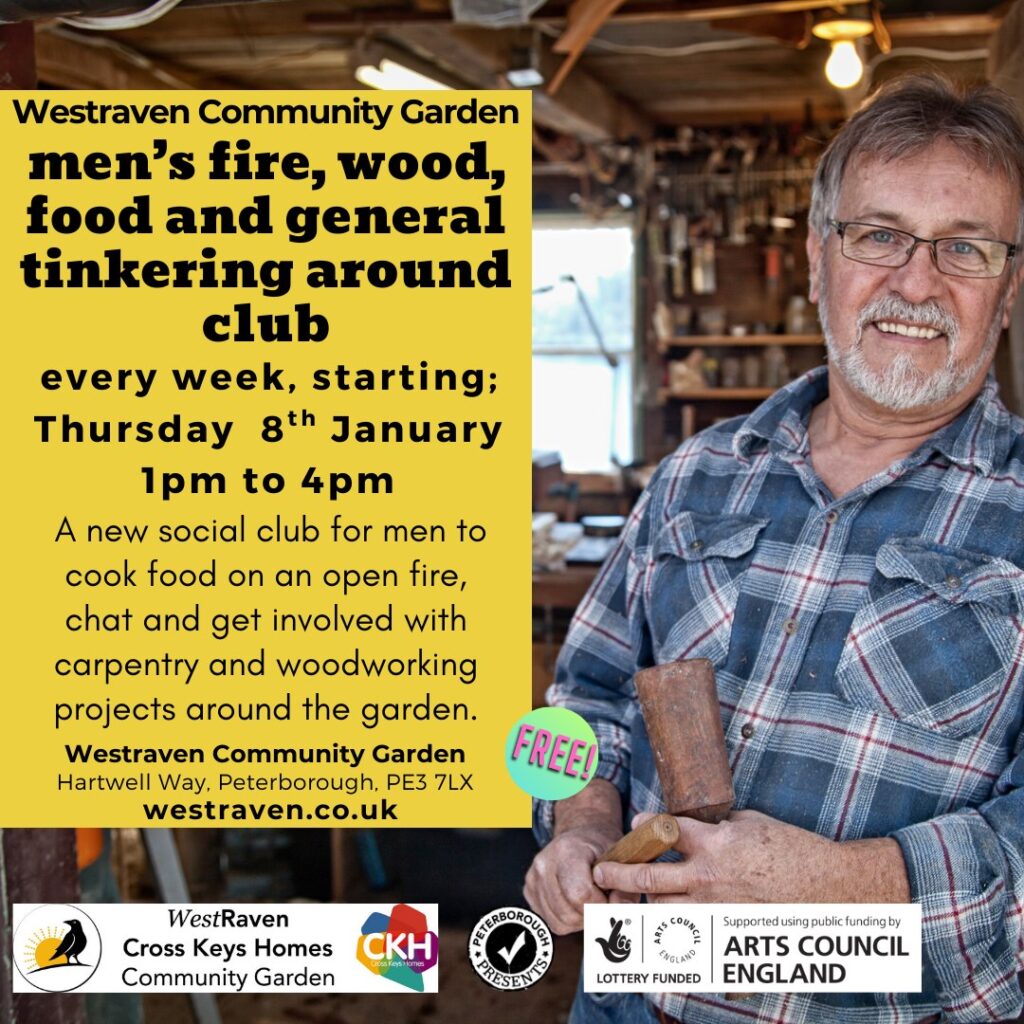 Photo background of lovely smiling bearded, grey-haired man wearing a plaid shirt and glasses. Yellow text box sat on the left of the design holding key information of the event.