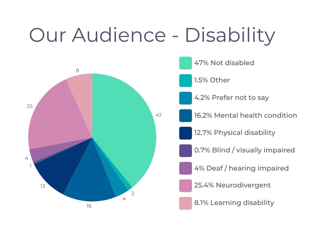 4 pie chart breakdown of audience disability