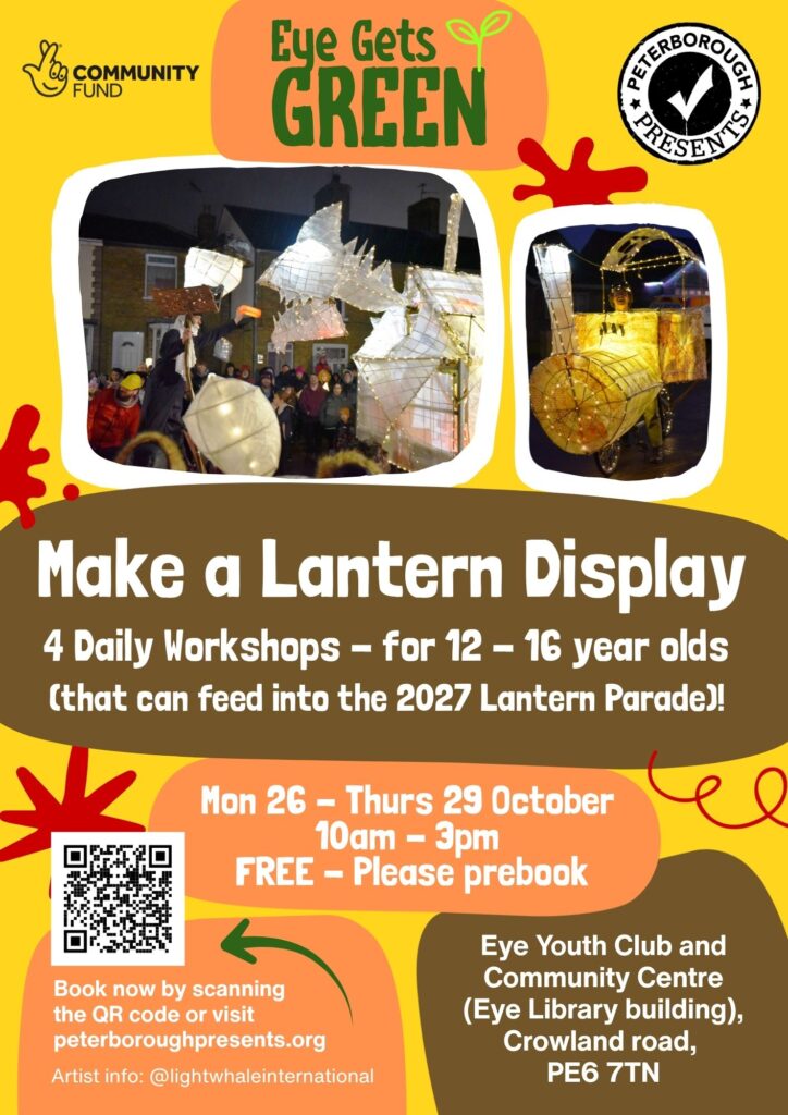 Autumnal themed poster about Making A Lantern for the eye Village Lantern Parade for 12- 16 year olds in Eye Village.